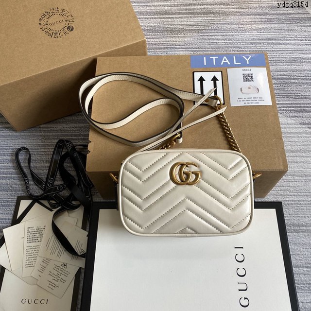 Gucci新款包包 古馳Marmont系列白色女包 Gucci正品原廠皮相機包 448065  ydg3154