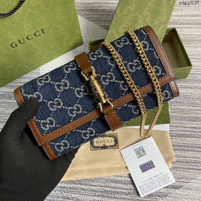 Gucci2021新顏色女包 古馳jackie1961系列小挎包 Gucci丹寧牛仔布鏈條小包 652681  ydg3197