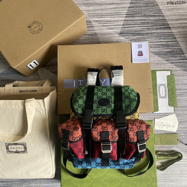 Gucci新款雙肩包 古馳Multicolor系列彩色帆布多功能背包 Gucci經典GG鑽石菱格紋圖案男士雙肩包 658783  ydg3230