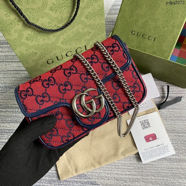 Gucci經典百搭女包 古馳GG Marmont Mini女包 Gucci全皮鏈條迷你小挎包 476433  ydg3273