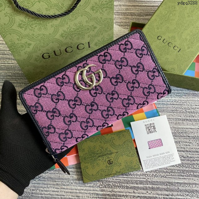 Gucci新款包包 古馳女士長錢包 Gucci粉帆布拉鏈長夾 443123  ydg3288
