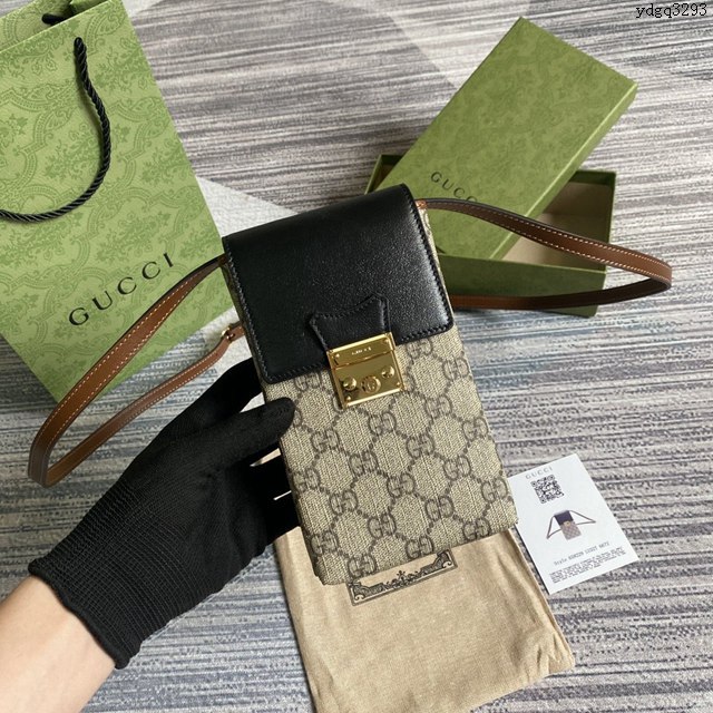 Gucci新款包包 古馳原廠牛皮G花面料三合一小挎包 Gucci經典之王系列鎖扣手機包 658229  ydg3293