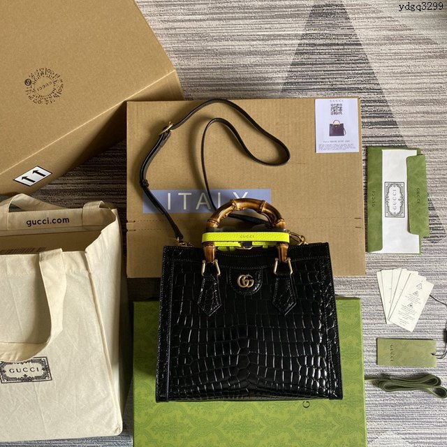 Gucci新款女包 古馳鱷魚紋牛皮竹節包 竹節提手雙G配件 Gucci小號托特包 660195  ydg3299