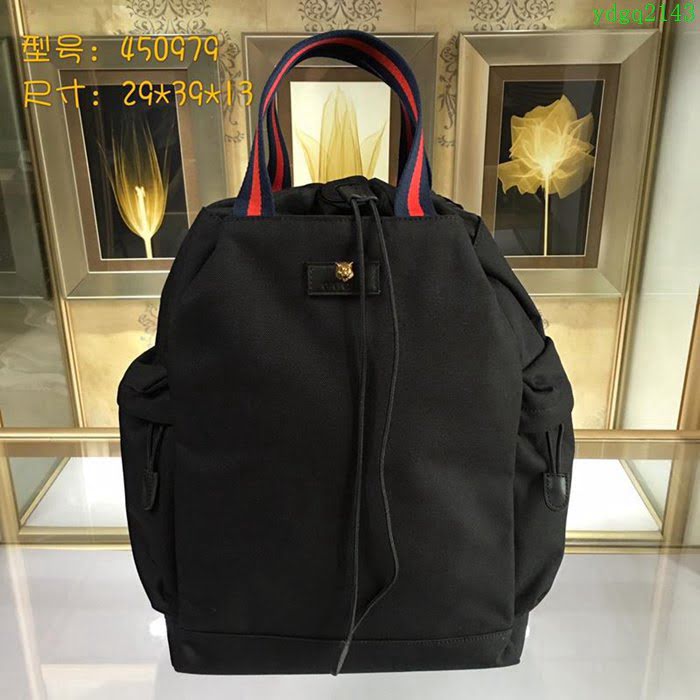 GUCCI 古馳男包 新款 450979 高科技帆布 古馳雙肩背包 黑色 GUCCI手提包