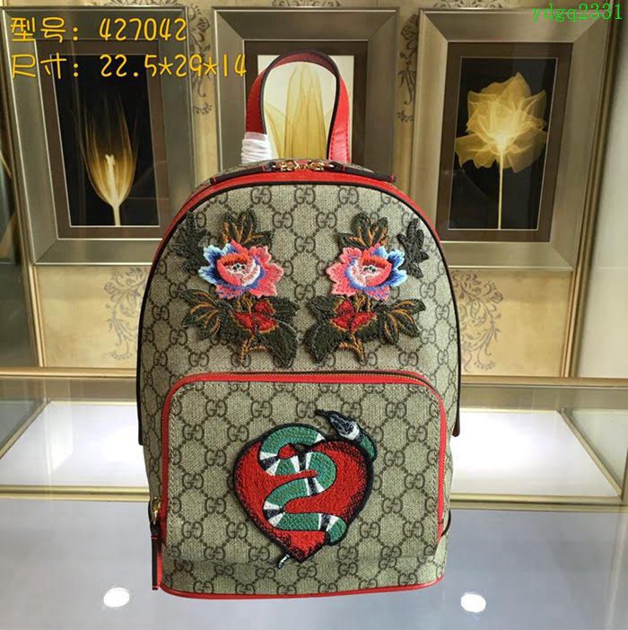 GUCCI 古馳女包 新款 427042 pvc刺繡 古奇奢侈品女包 花鳥印花圖案 雙肩包 女款背包