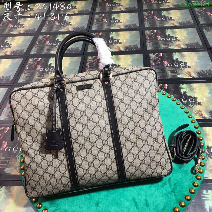 GUCCI 古馳男包 新款 201480 啡pvc 男士手提包 Gucci公事包