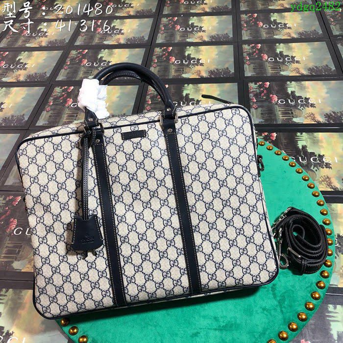 GUCCI 古馳男包 新款 201480 藍pvc 男士手提包 Gucci公事包