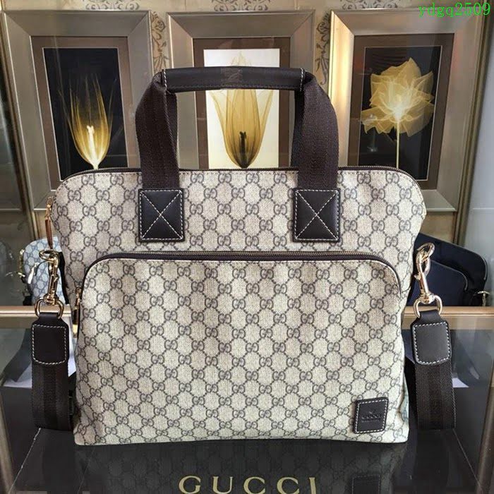 GUCCI 古馳男包 新款 854361 Gucci專用進口雙G防水料配頭層牛皮 大號 男士手提包