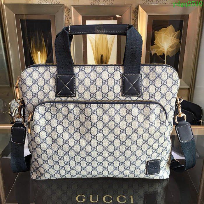 GUCCI 古馳男包 新款 854361 Gucci專用進口雙G防水料配頭層牛皮 大號 男士手提包