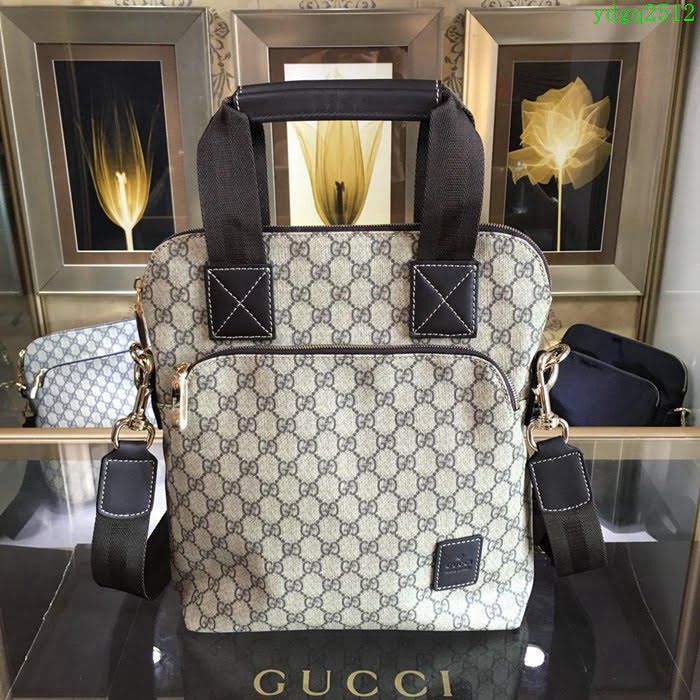 GUCCI 古馳男包 新款 854362 Gucci專用進口雙G防水料配頭層牛皮 中號 男士手提包