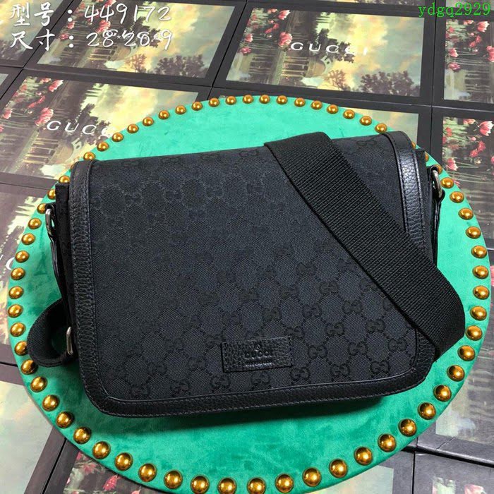 GUCCI 古馳男包 新款 449175 黑布 男女通用款 黑色帆布 Gucci單肩斜挎包