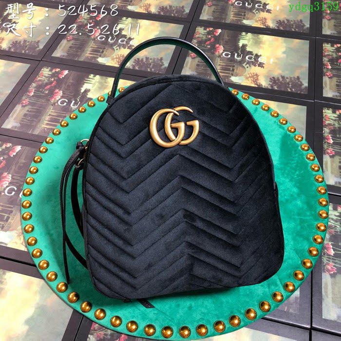 GUCCI古馳女包 新款 專櫃品質 524568 進口牛皮 原廠五金 黑絨 雙肩包  ydgq3159