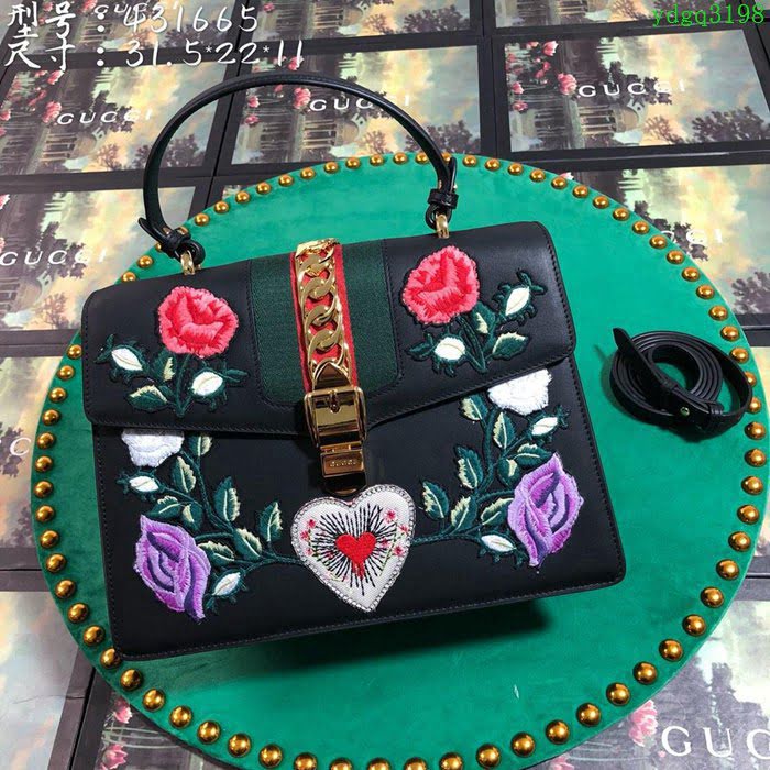 GUCCI古馳女包 新款 專櫃品質 431665 進口牛皮 原廠五金 克繡花 Gucci手提包 古馳斜挎包  ydgq3198