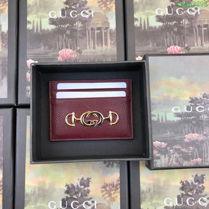 GUCCI古馳錢包 2019新款 Zumi系列 粒面皮革 互扣式G馬銜扣 卡包 570679 棗紅  ydgq3292