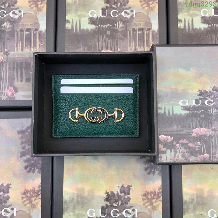 GUCCI古馳錢包 2019新款 Zumi系列 粒面皮革 互扣式G馬銜扣 卡包 570679 綠色  ydgq3293