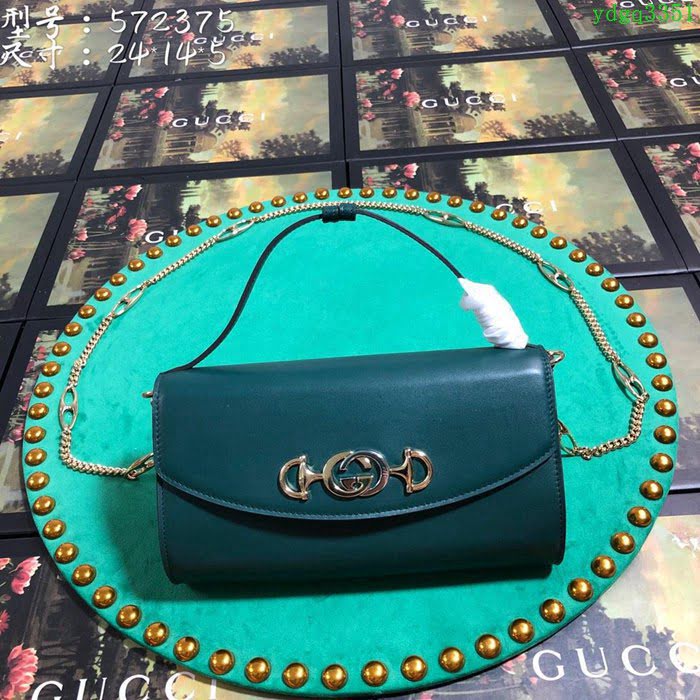 GUCCI古馳 2019新款女包 專櫃品質 互扣式G馬銜扣 古馳手提包 鏈條斜挎包 572375 綠色平紋皮  ydgq3351