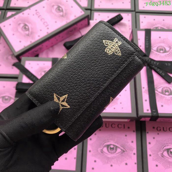 GUCCI古馳 新款 495071黑全皮 2018最新款 鑰匙包系列 蜜蜂星星圖案  ydgq3483