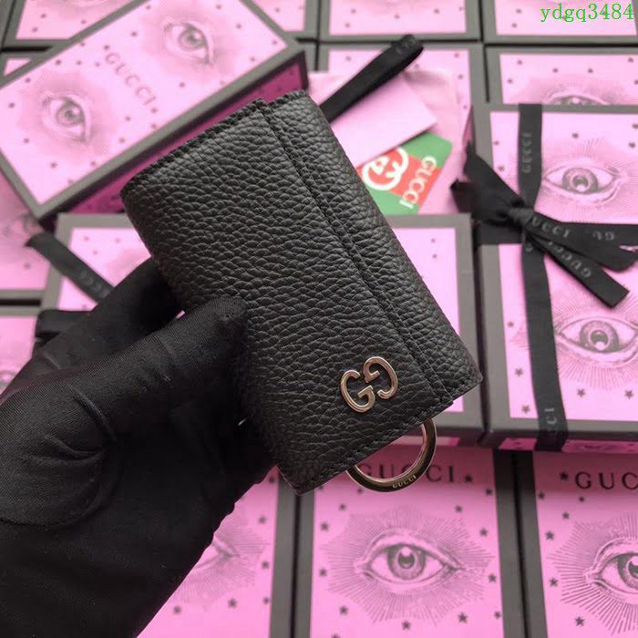 GUCCI古馳 新款 473924黑摔全皮 2018最新款 鑰匙包系列 雙GG鑰匙包  ydgq3484