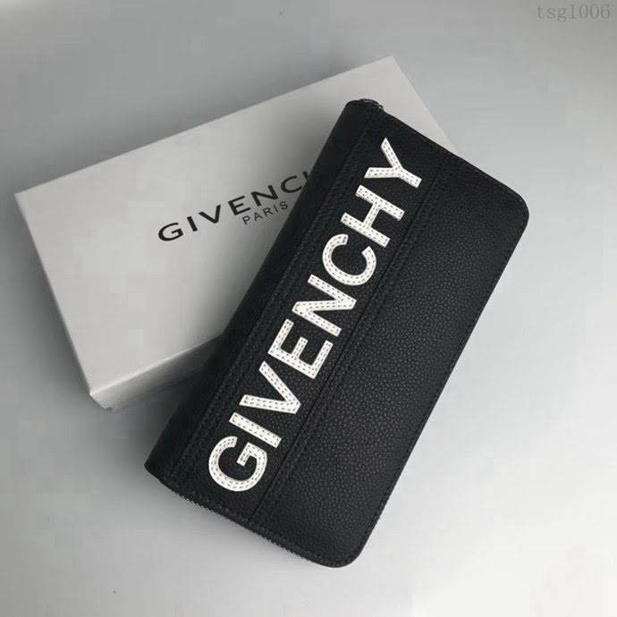 GlVENCHY紀梵希 黑色錢包 正面飾有浮雕品牌標記 環繞式拉鏈 銀色五金  tsg1006