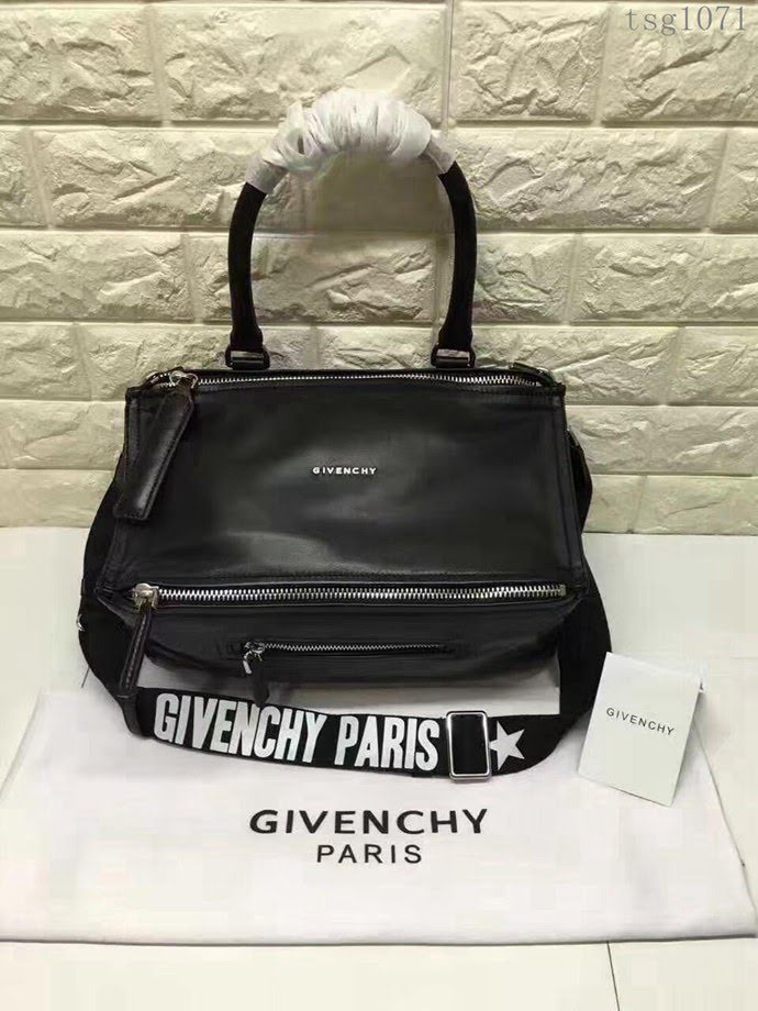GlVENCHY紀梵希 最新白字Logo 白字肩帶 平紋胎牛 潘多拉 手提斜挎包  tsg1071