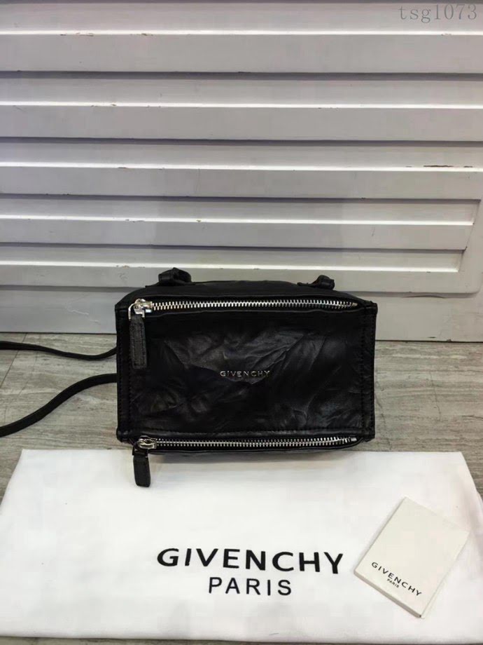 GlVENCHY紀梵希 潘多拉 黑色綿羊皮 銀色五金 100%純棉布 黑色 可手提 肩背  tsg1073