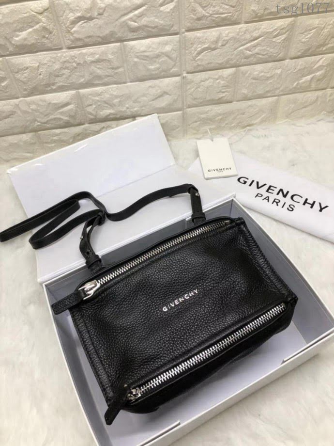 GlVENCHY紀梵希 潘多拉 黑色綿羊皮 銀色五金 100%純棉布 黑色 可手提 肩背  tsg1077