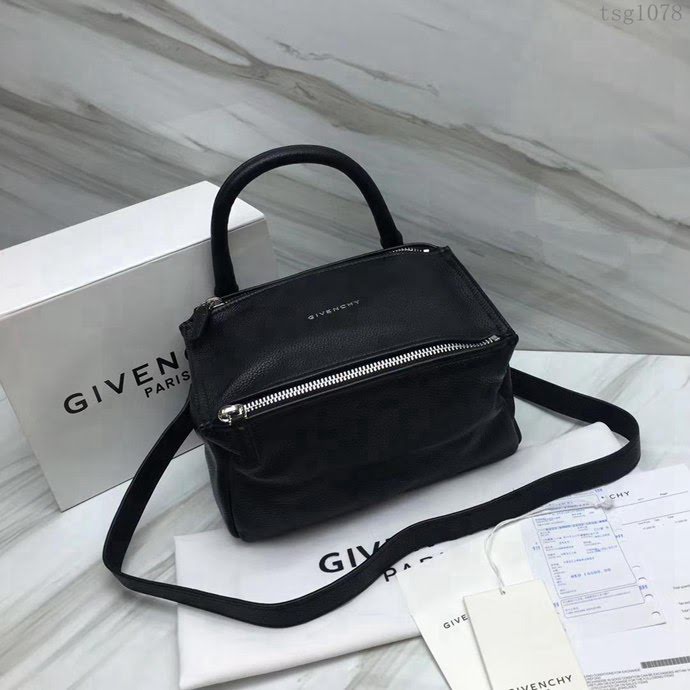 GlVENCHY紀梵希 潘多拉 黑色綿羊皮 銀色五金 100%純棉布 黑色 可手提 肩背  tsg1078