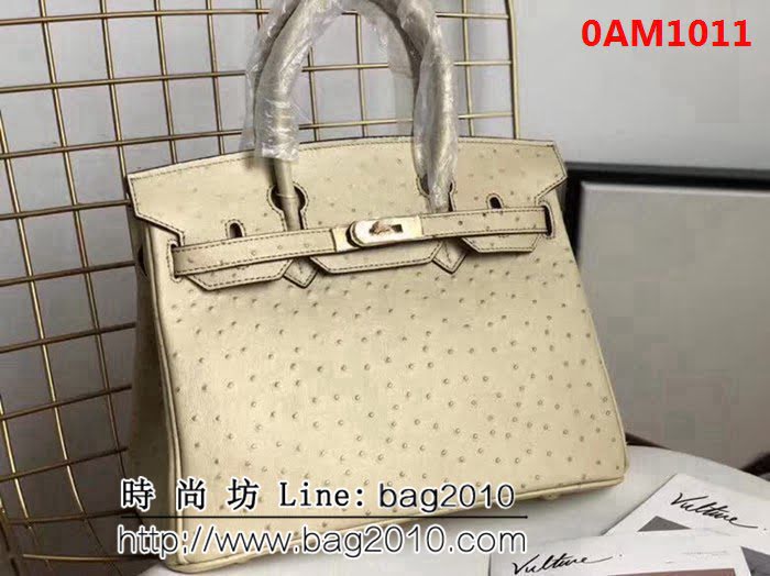愛馬仕Hermes原版牛皮鴕鳥紋 Birkin 鉑金包 時尚手提包 0AM1011