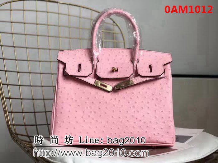 愛馬仕Hermes原版牛皮鴕鳥紋 Birkin 鉑金包 時尚手提包 0AM1012
