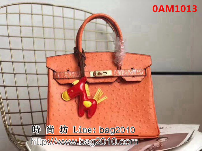愛馬仕Hermes原版牛皮鴕鳥紋 Birkin 鉑金包 時尚手提包 0AM1013
