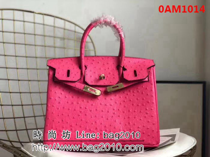 愛馬仕Hermes原版牛皮鴕鳥紋 Birkin 鉑金包 時尚手提包 0AM1014