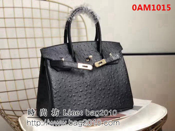 愛馬仕Hermes原版牛皮鴕鳥紋 Birkin 鉑金包 時尚手提包 0AM1015