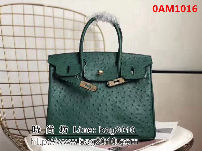 愛馬仕Hermes原版牛皮鴕鳥紋 Birkin 鉑金包 時尚手提包 0AM1016