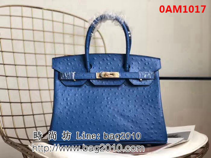 愛馬仕Hermes原版牛皮鴕鳥紋 Birkin 鉑金包 時尚手提包 0AM1017