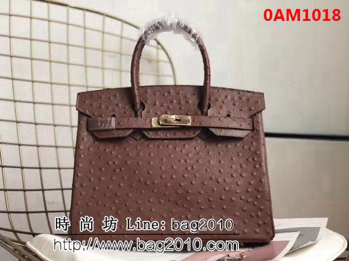 愛馬仕Hermes原版牛皮鴕鳥紋 Birkin 鉑金包 時尚手提包 0AM1018