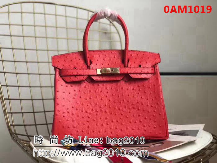 愛馬仕Hermes原版牛皮鴕鳥紋 Birkin 鉑金包 時尚手提包 0AM1019