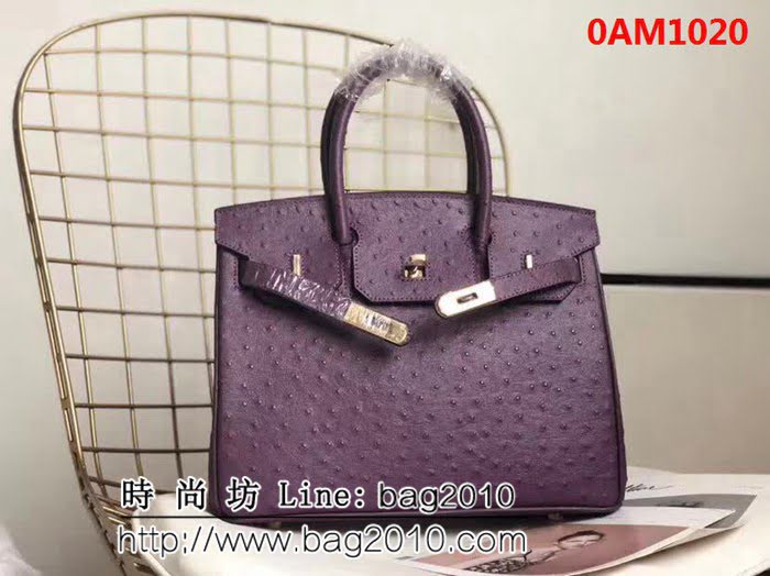 愛馬仕Hermes原版牛皮鴕鳥紋 Birkin 鉑金包 時尚手提包 0AM1020