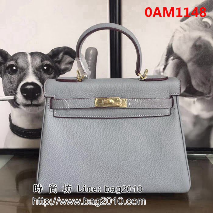 愛馬仕Hermes 頭層牛皮荔枝紋凱莉包 時尚手提包 0AM1148