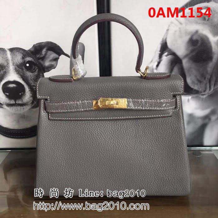 愛馬仕Hermes 頭層牛皮荔枝紋凱莉包 時尚手提包 0AM1154