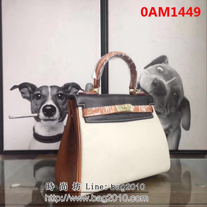 愛馬仕Hermes 頭層牛皮配色爆款凱莉包 時尚手提包 0AM1449