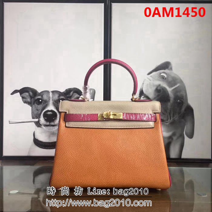 愛馬仕Hermes 頭層牛皮配色爆款凱莉包 時尚手提包 0AM1450
