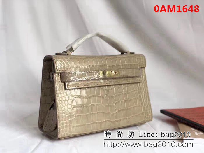愛馬仕Hermès mini Kelly鱷魚紋時尚百搭包 可單肩手拿 0AM1648