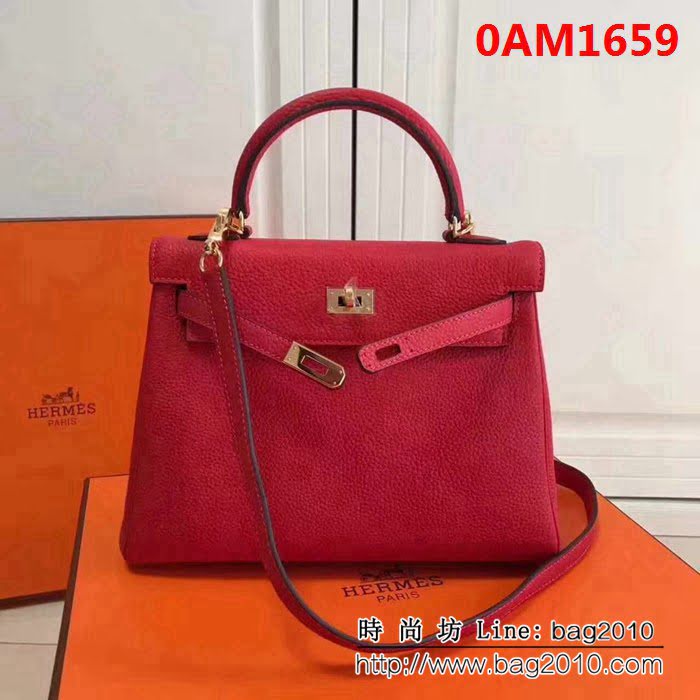 愛馬仕Hermes 荔枝紋頭層牛皮凱莉包 可手提肩背 0AM1659