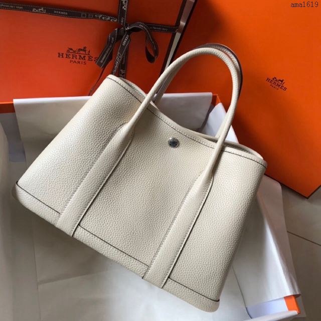 HERMES女包 Garden party花園包 togo皮 愛馬仕手提包 手腕包 大小號 奶昔白  Ama1619
