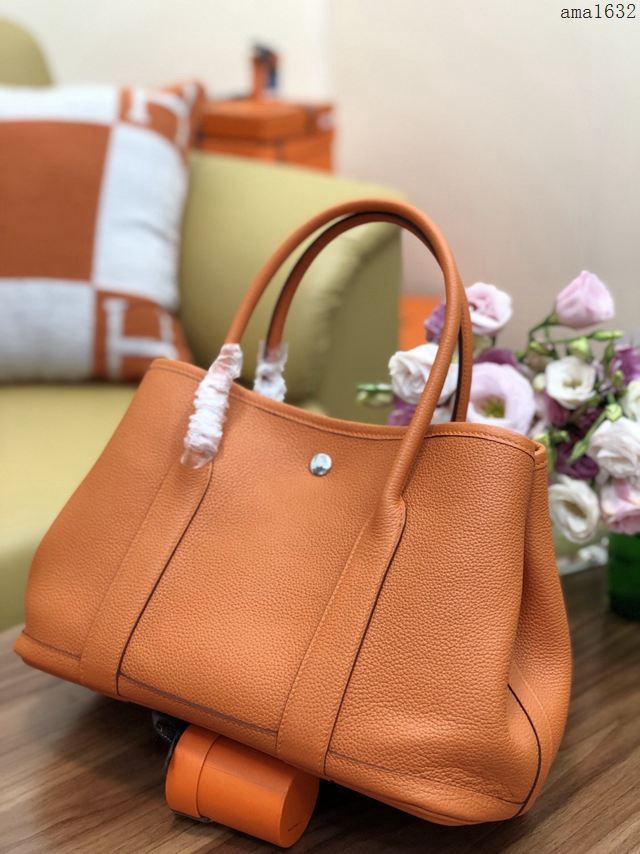 HERMES女包 花園包30cm Garden party  愛馬仕togo皮手提包 橙色  Ama1632