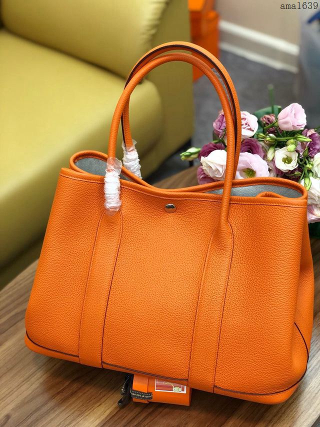HERMES女包 花園包36cm Garden party  愛馬仕togo皮手提包 橙色  Ama1639