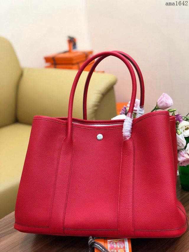 HERMES女包 花園包36cm Garden party  愛馬仕togo皮手提包 大紅  Ama1642