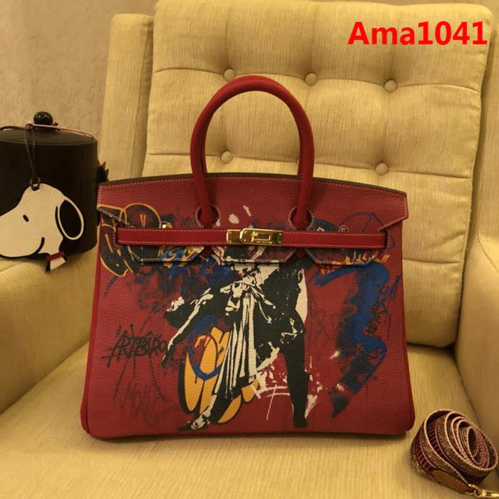 HERMES愛馬仕 Birkin鉑金包 頂級蕾絲拼接皮 Togo彩繪 完美手工 時尚手提包  Ama1041