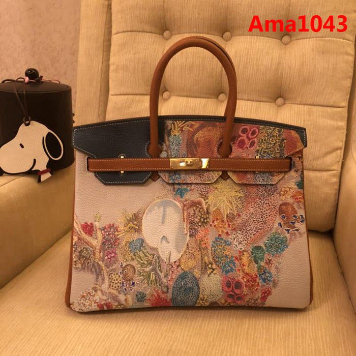 HERMES愛馬仕 Birkin鉑金包 頂級蕾絲拼接皮 Togo彩繪 完美手工 時尚手提包  Ama1043