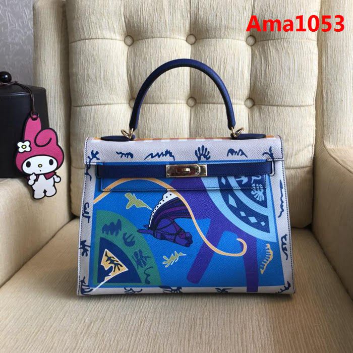 HERMES愛馬仕 凱莉包 2018新款 萬馬奔騰於彩雲之上圖案 手提包  Ama1053